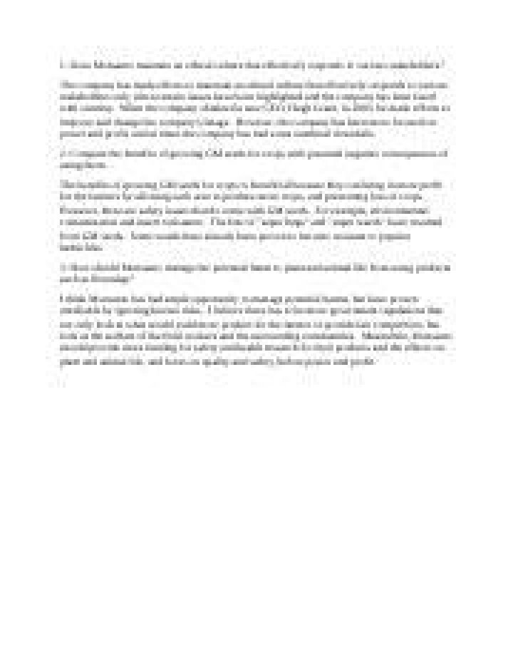 Does Monsanto maintain an ethical culture that effectively responds to various stakeholders?