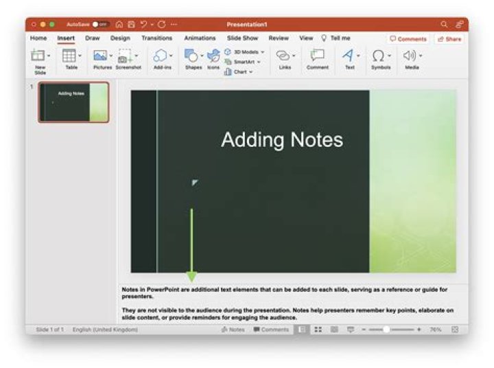 How do you show the Notes pane in PowerPoint?