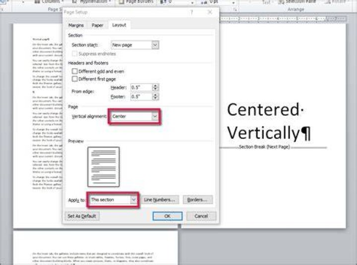 How do you vertically align the text in the center of the current page?