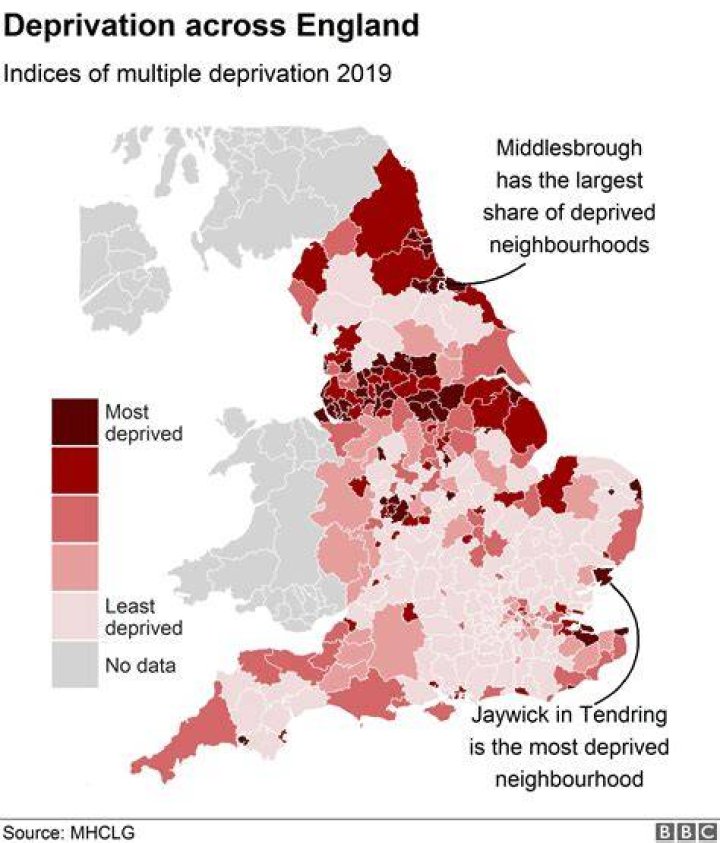 What are the 10 most deprived areas in England?