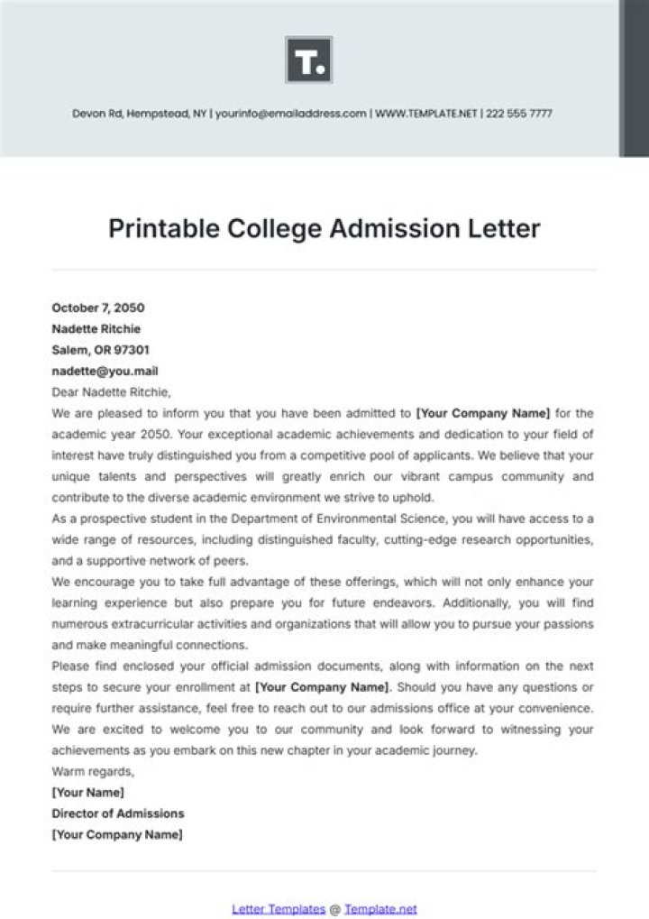 What does it mean when a college sends you an admission letter?