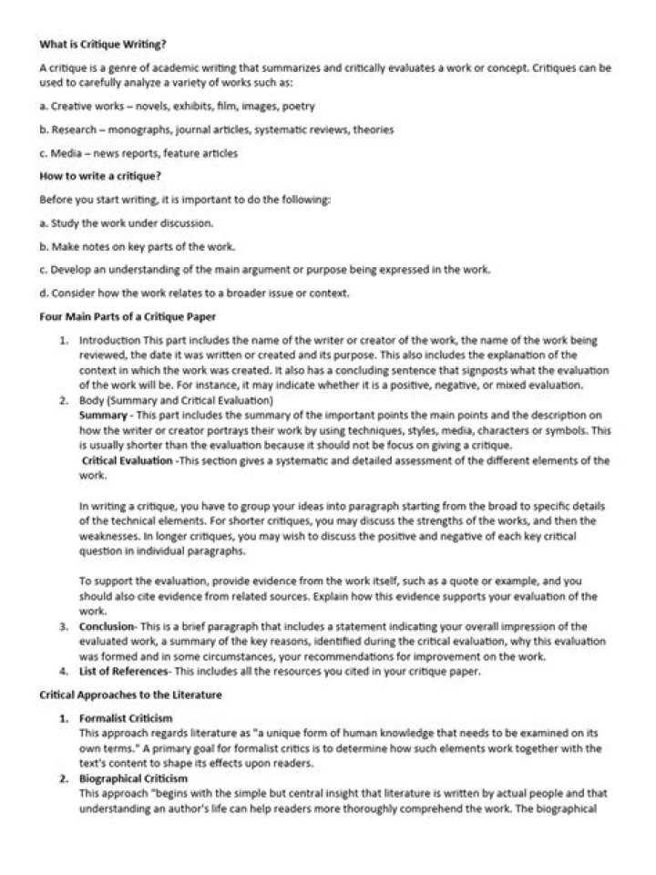 What is critique writing?