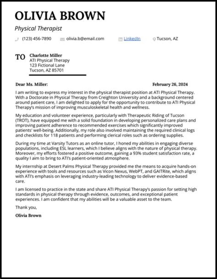 What should I write to my physical therapist?