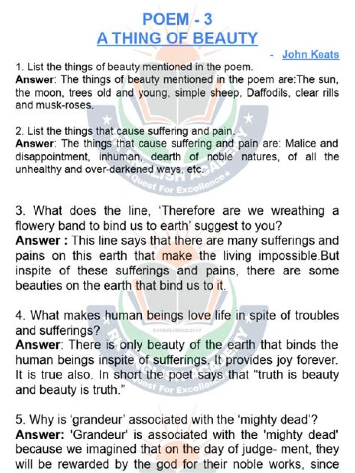 Which legend is the poem a thing of beauty based on?